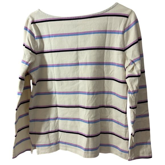 NEW Talbots Shirt Womens M Cream Lavender Blue Blk Stripe Jersey Knit LS Top - Picture 2 of 6